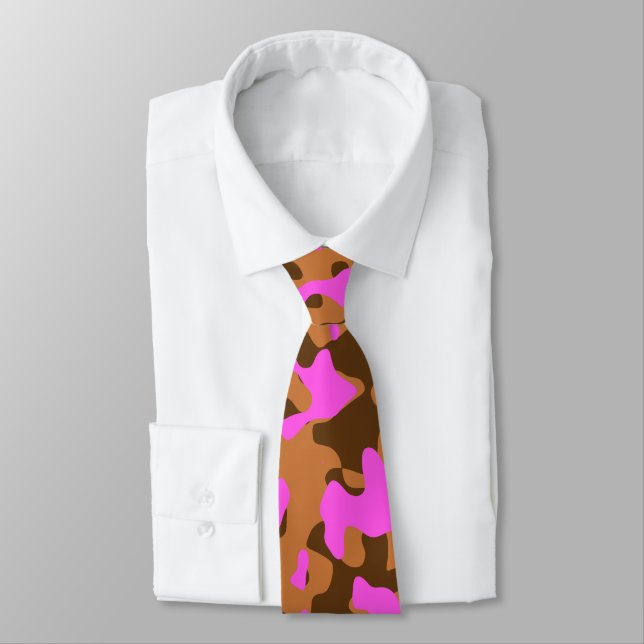 Camouflage Pattern in Tan, Pink, and Brown Tie (Tied)