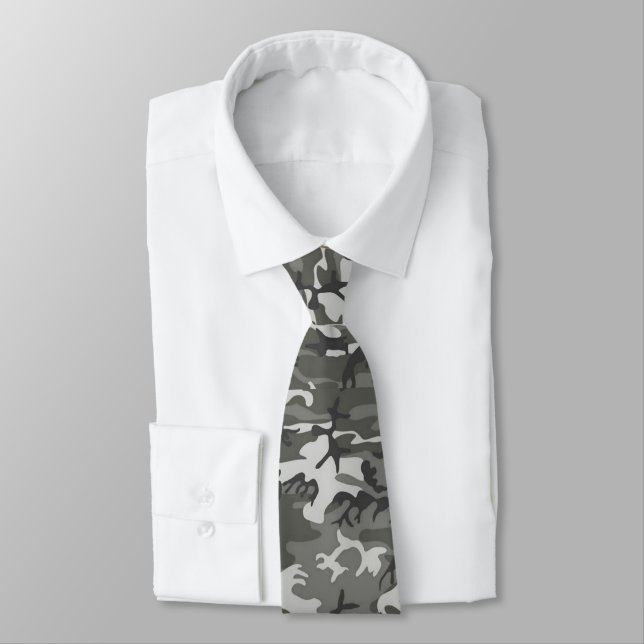 Camouflage Pattern, Shades of Grey with Black  Tie (Tied)
