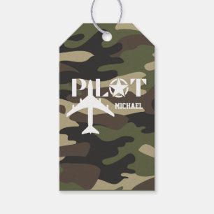 Camouflage Pilot typography, personalised Gift Tags