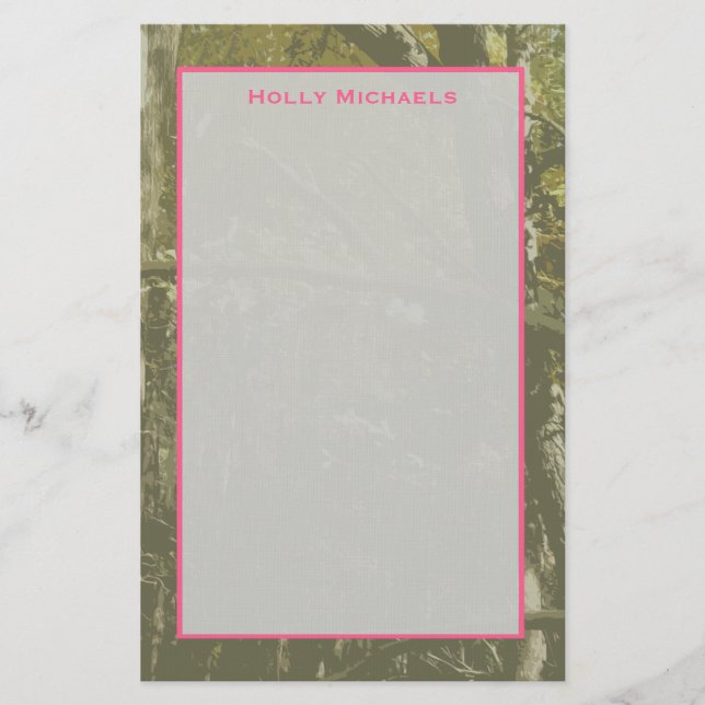 Camouflage & Pink Personalised Stationery (Front)