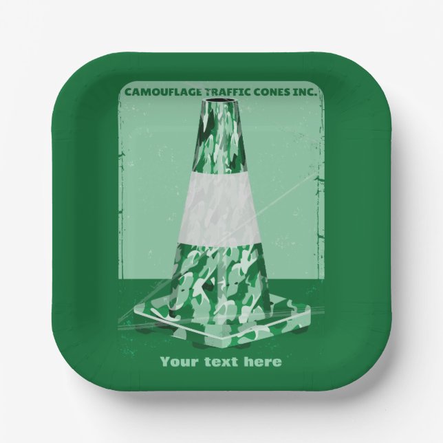 Camouflage rd cone funny traffic cone paper plate (Front)