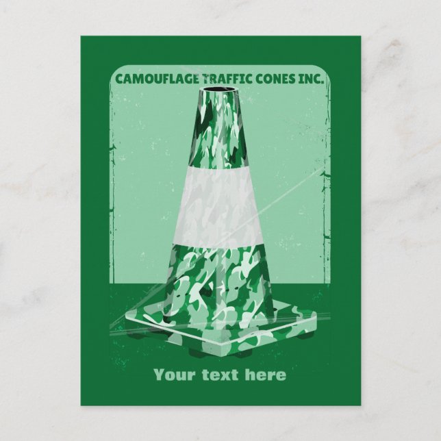 Camouflage rd cone funny traffic cone postcard (Front)