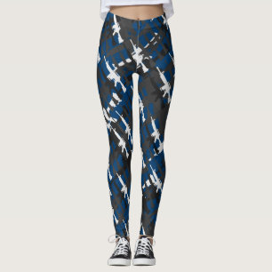 Camouflage Rifles Military Style Gun GI Blue Camo  Leggings