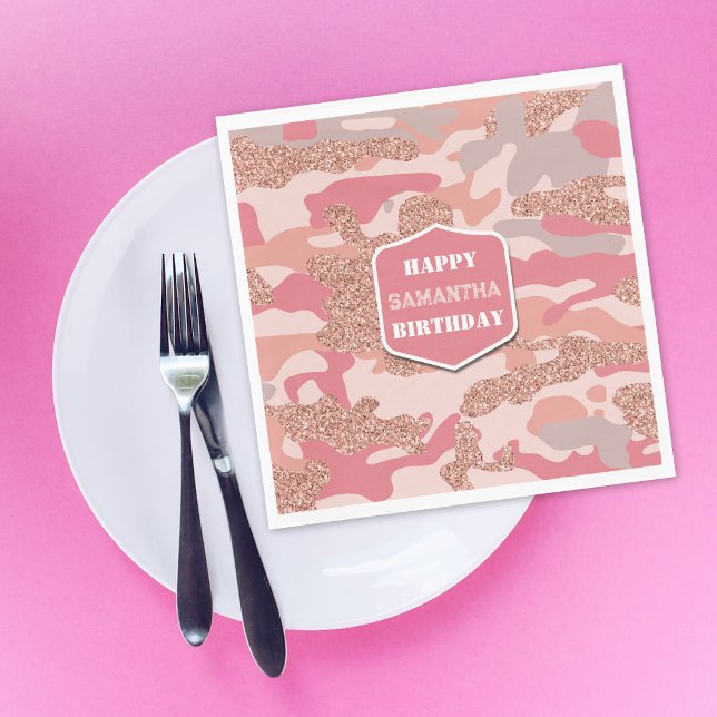 Camouflage Rose Gold Blush Pink Camo Army Birthday Napkin (Camouflage Rose Gold Blush Pink Camo Army Birthday Napkins)