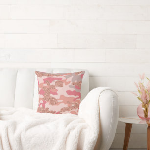 Camouflage Rose Gold Blush Pink Camo Army Pattern  Cushion