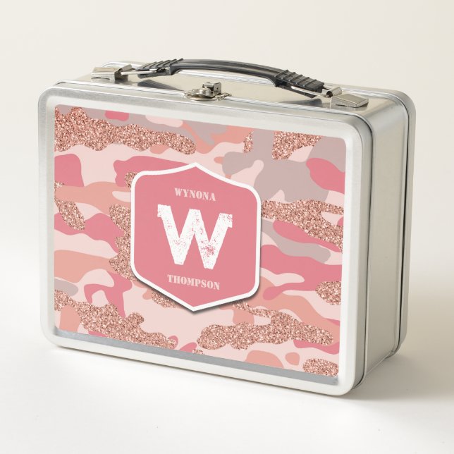 Camouflage Rose Gold Blush Pink Camo Army Pattern  Metal Lunch Box (Front)