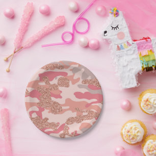 Camouflage Rose Gold Blush Pink Camo Army Pattern  Paper Plate