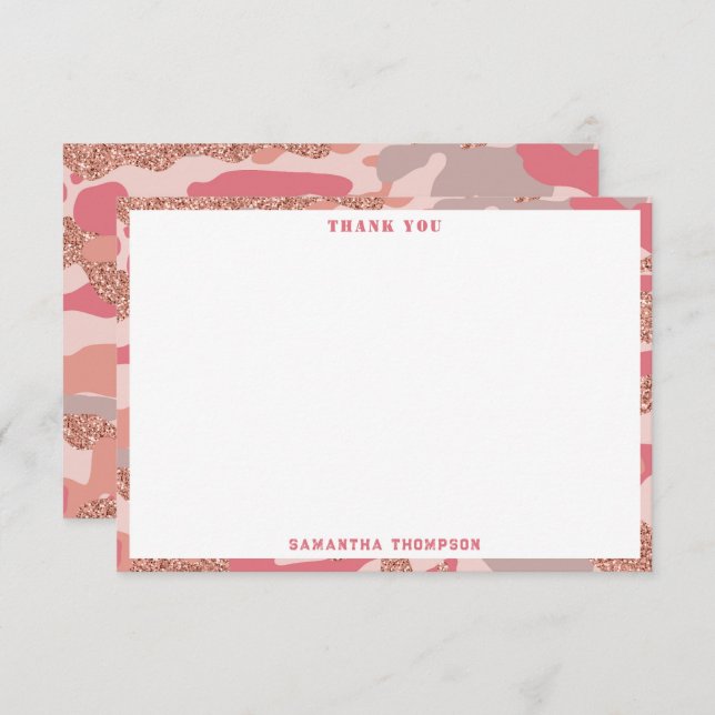 Camouflage Rose Gold Blush Pink Camo Army Pattern  Thank You Card (Front/Back)