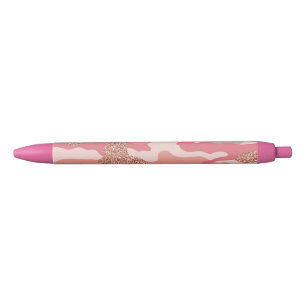 Camouflage Rose Gold Blush Pink Camo Pattern Black Ink Pen