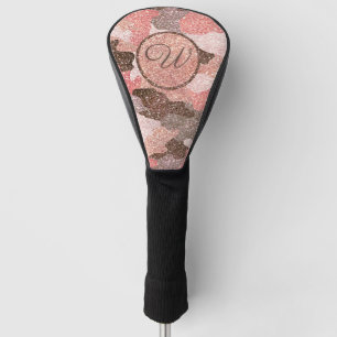 Camouflage Rose Gold Camo Glitter Glam Monogram Golf Head Cover