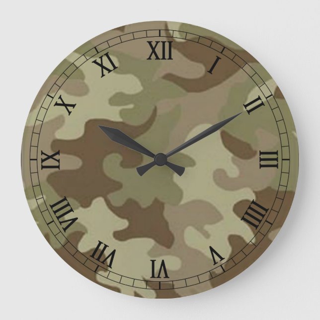 Camouflage Round Roman Numerals Clock (Front)