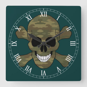 Camouflage Skull And Crossbone Roman Numeral Clock