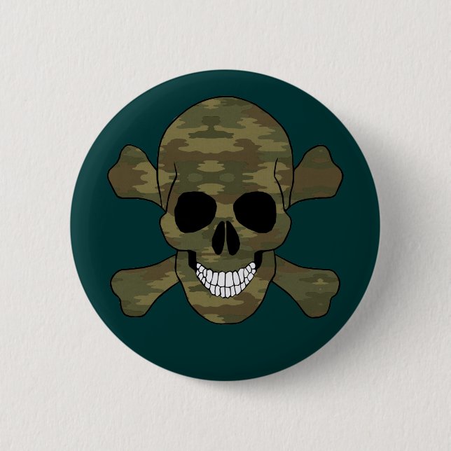 Camouflage Skull And Crossbones Button (Front)