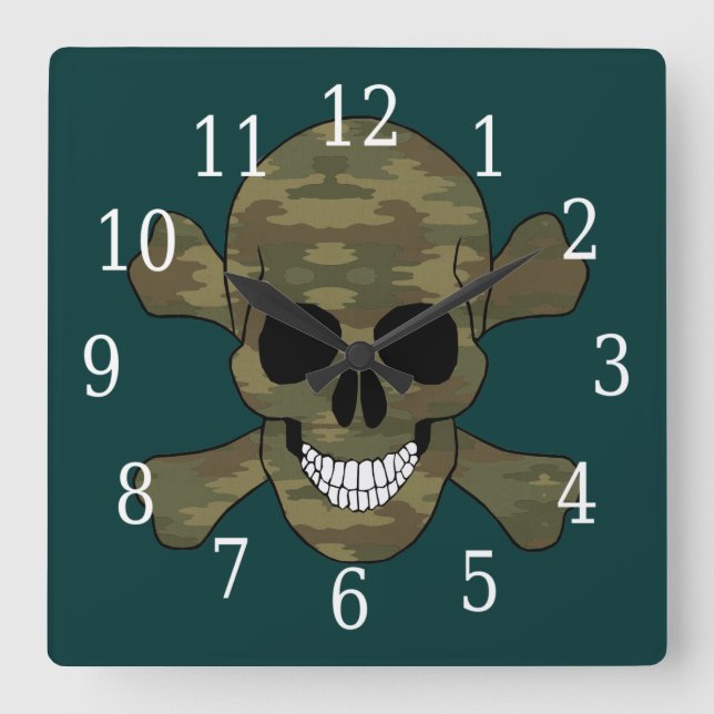 Camouflage Skull And Crossbones Clock (Front)