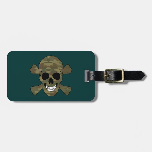 Camouflage Skull And Crossbones Luggage Tag (Front Horizontal)