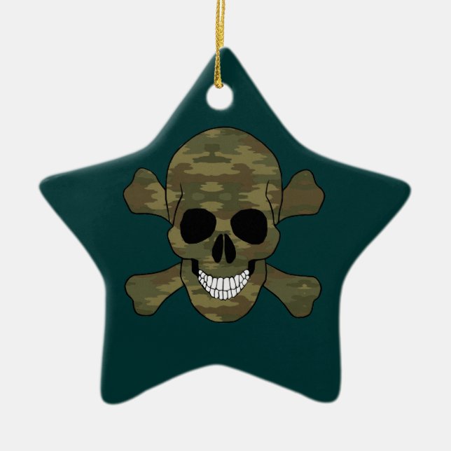Camouflage Skull And Crossbones Star Ornament (Front)