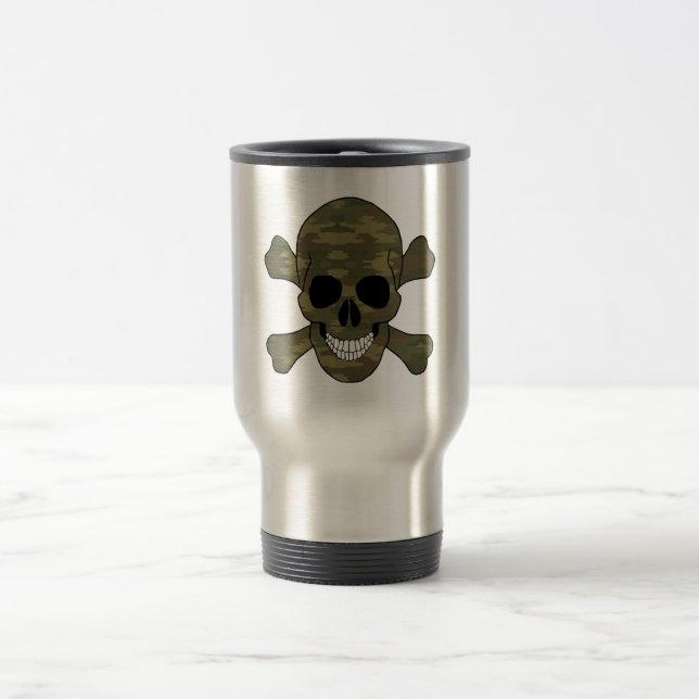 Camouflage Skull And Crossbones Travel Mug (Center)