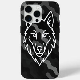 Camouflage Spirit – White Wolf Line Art iPhone 15 Pro Max Case