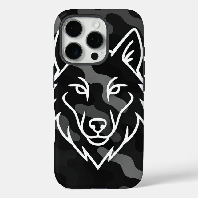 Camouflage Spirit – White Wolf Line Art Case-Mate iPhone Case (Back)