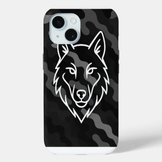 Camouflage Spirit – White Wolf Line Art iPhone 15 Case