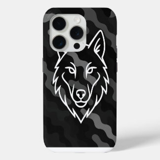Camouflage Spirit – White Wolf Line Art iPhone 15 Pro Case