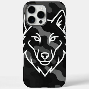Camouflage Spirit – White Wolf Line Art iPhone 16 Pro Max Case