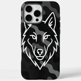 Camouflage Spirit – White Wolf Line Art iPhone 16 Pro Max Case