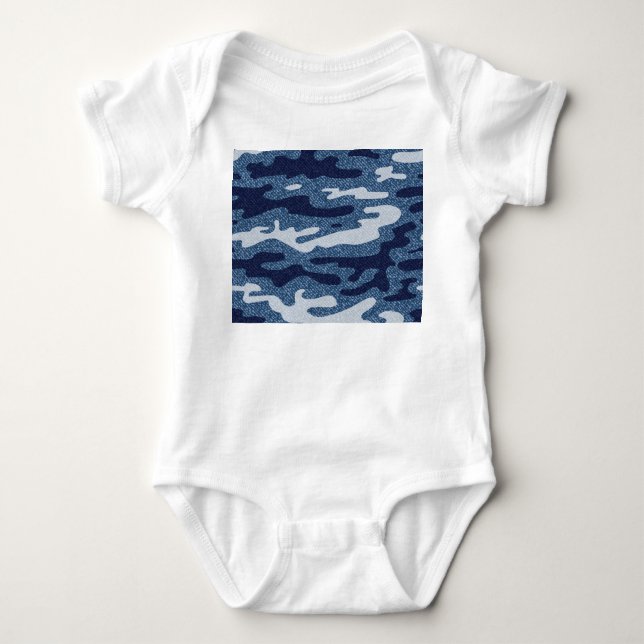 Camouflage Spotted Denim Jeans Pattern Baby Bodysuit (Front)