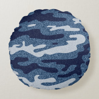Camouflage Spotted Denim Jeans Pattern Round Cushion