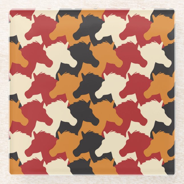 Camouflage unicorn heads, repeating pattern. glass coaster (Front)