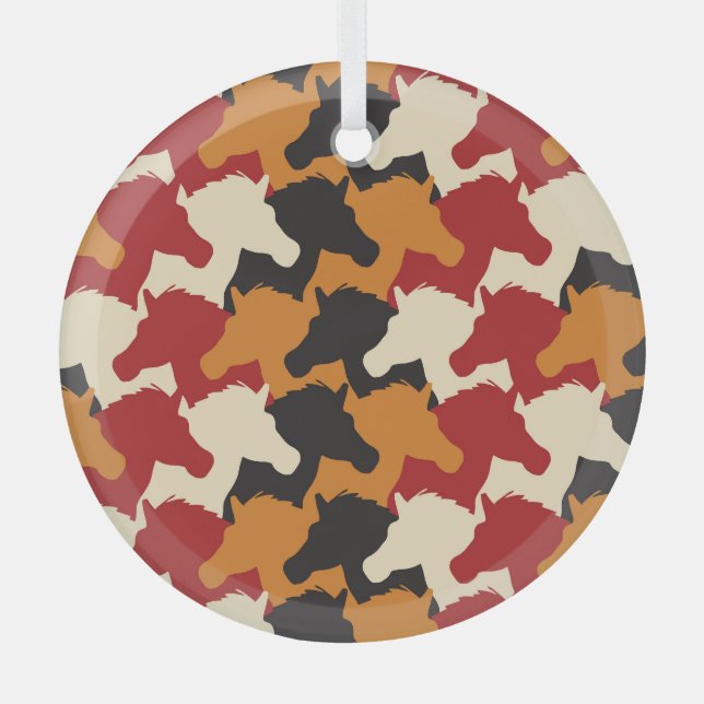Camouflage unicorn heads, repeating pattern. glass tree decoration (Front)