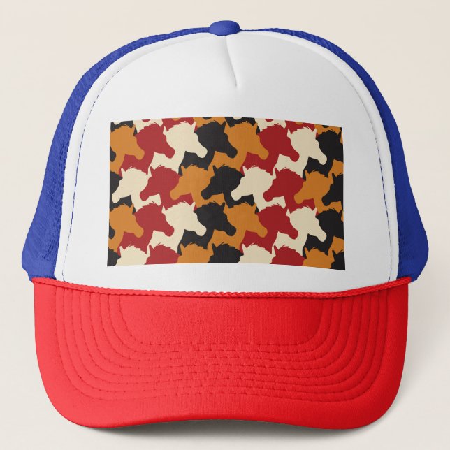 Camouflage unicorn heads, repeating pattern. trucker hat (Front)