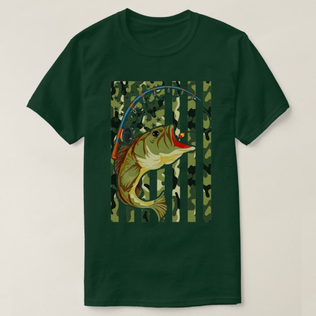 Camouflage US Flag American Fisherman Angle Fish F T-Shirt (Design Front)
