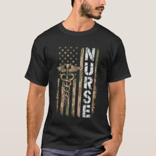 Camouflage US Flag Nurse RN ER ICU CNA Retired Stu T-Shirt