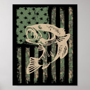 Camouflage Usa Flag Big Mouth B Fishing 1  Poster