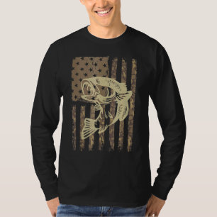 Camouflage Usa Flag Big Mouth Bass Vintage Fishing T-Shirt