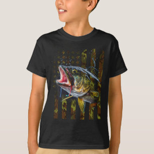 Camouflage Usa Flag Big Mouth Byss Fishing T-Shirt