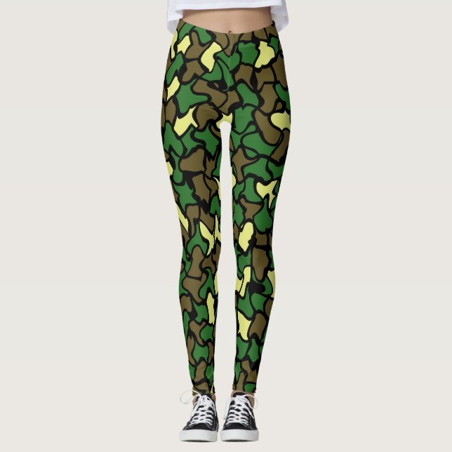 Camouflage Wobble Tile Pattern Leggings (Front)