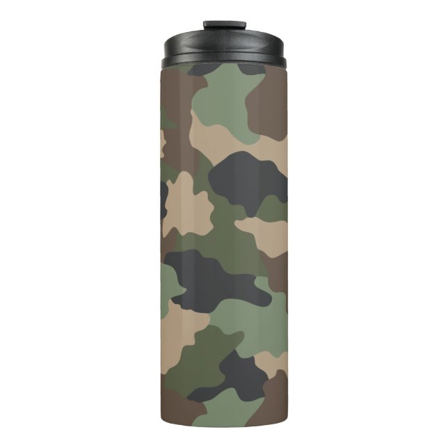 Camouflage Woodland Camo Khaki Tan Black Thermal Tumbler (Front)