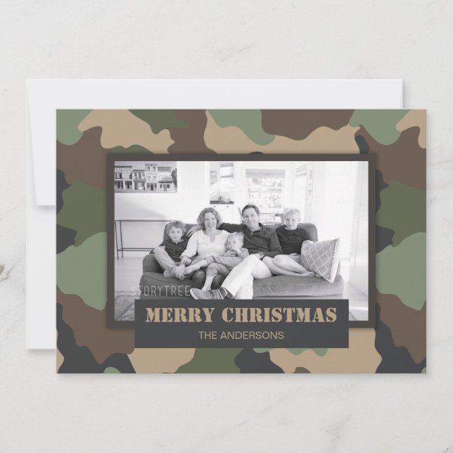 Camouflage Woodland Camo Military Christmas Photo Holiday Card (Front)
