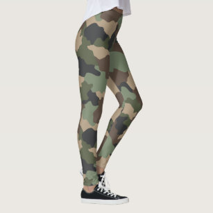 Camouflage Woodland Camo Military Khaki Tan Black Leggings
