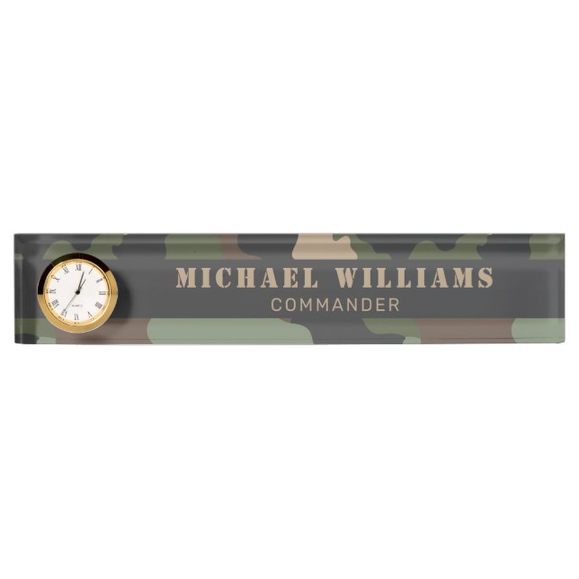 Camouflage Woodland Camo Military Khaki Tan Black Nameplate (Front)