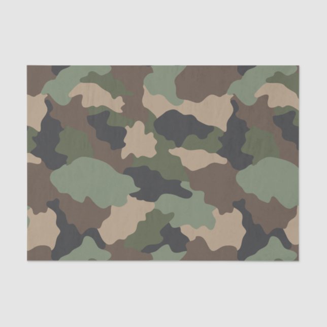 Camouflage Woodland Camo Military Khaki Tan Black Tissue Paper (Front)