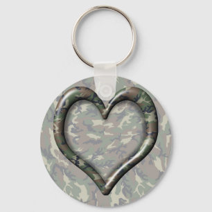 Camouflage Woodland Forest Heart on Camo Key Ring