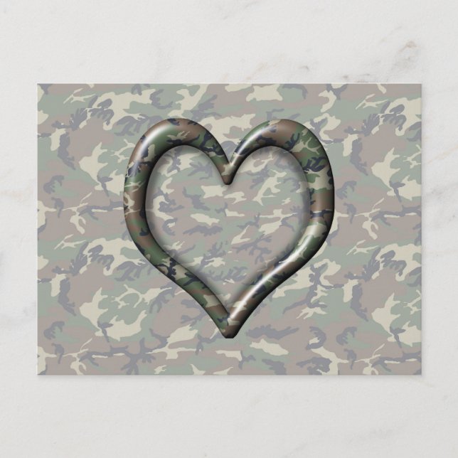 Camouflage Woodland Forest Heart on Camo Postcard (Front)