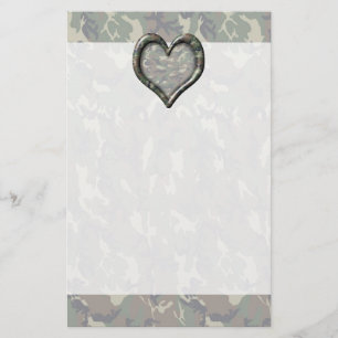 Camouflage Woodland Forest Heart on Camo Stationery