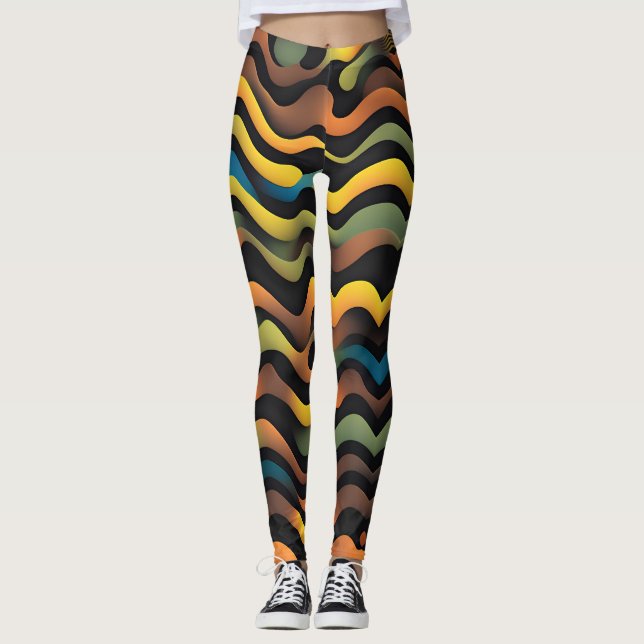 Camouflage Yellow Green Watercolor Pattern Leggings (Front)