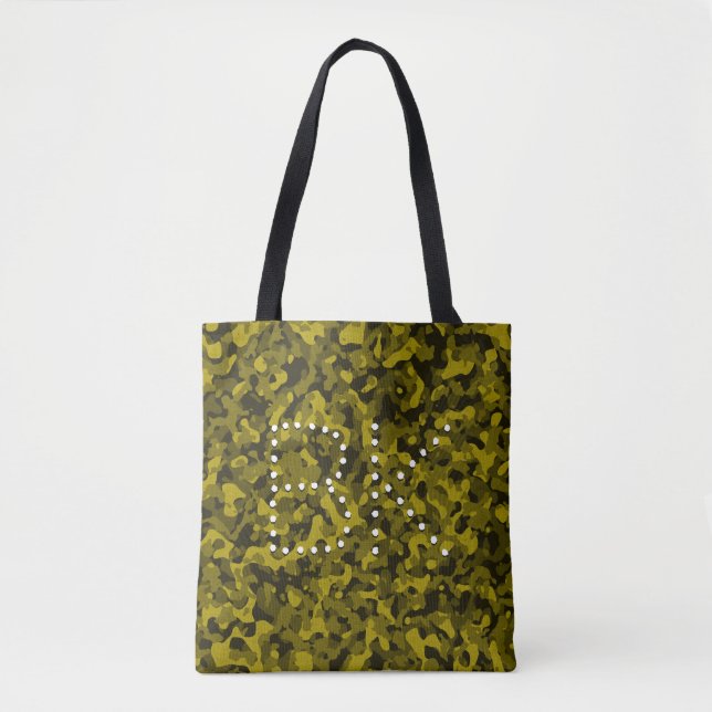 Camouflage Yellow Pattern Monogram Customised Tote Bag (Front)