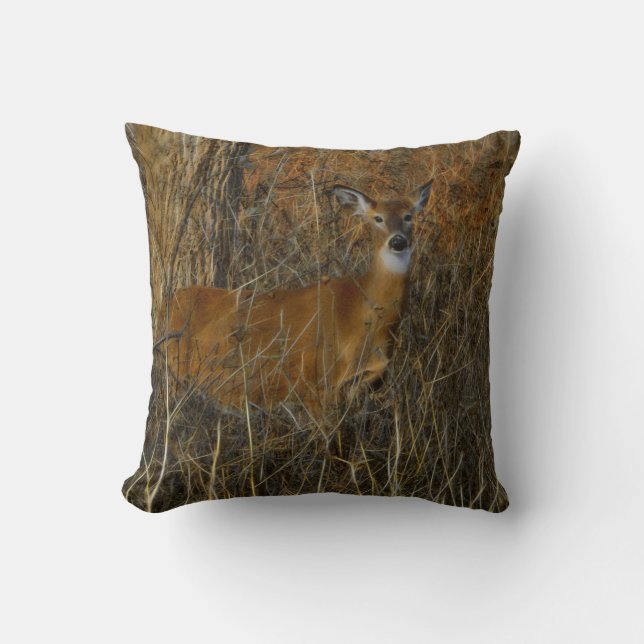 Camouflaged Deer Throw Pillow (Front)