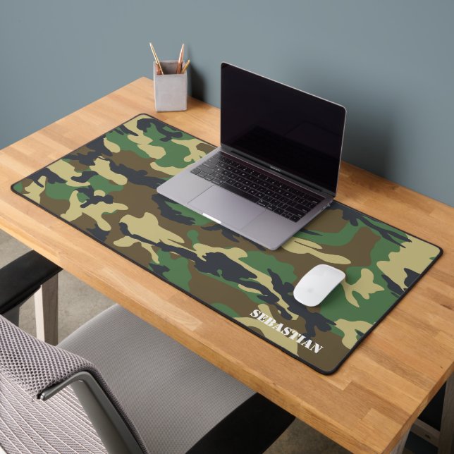 Camouflaged Military Disruptive Pattern Add Text Desk Mat (Office 2)